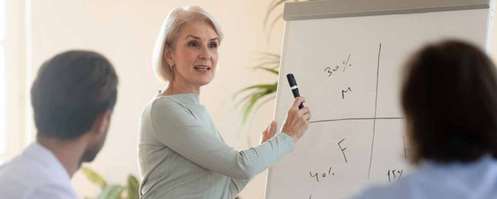 Image shows Businesswoman Mentor Give Presentation